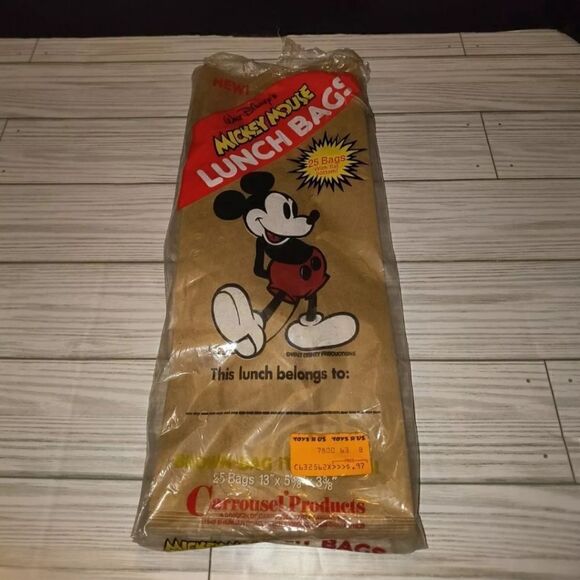Walt Disney's Vintage Mickey Mouse Lunch Bags Brown Flat Bottom Open Packaging - Picture 5 of 9